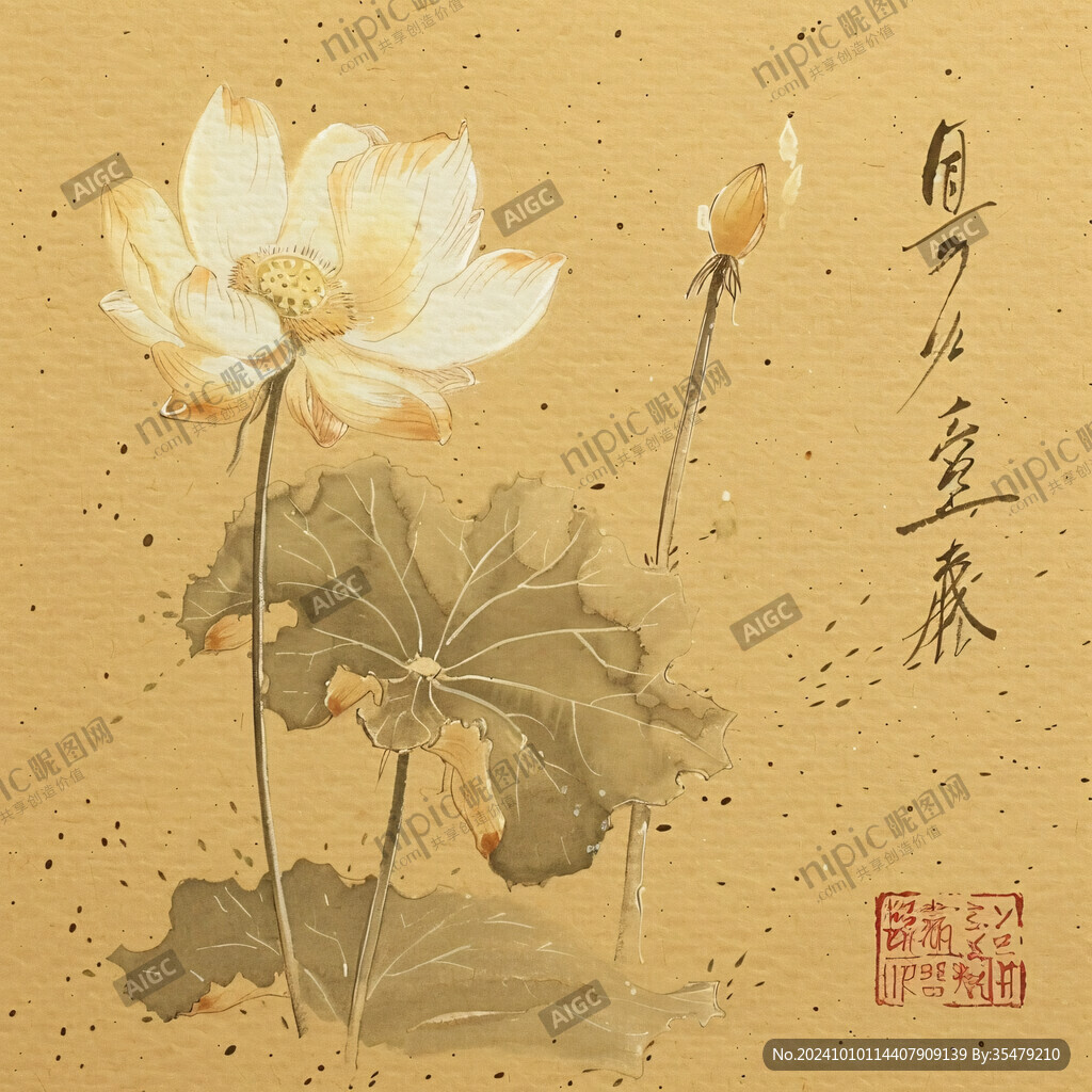 金色荷花中国画荷花