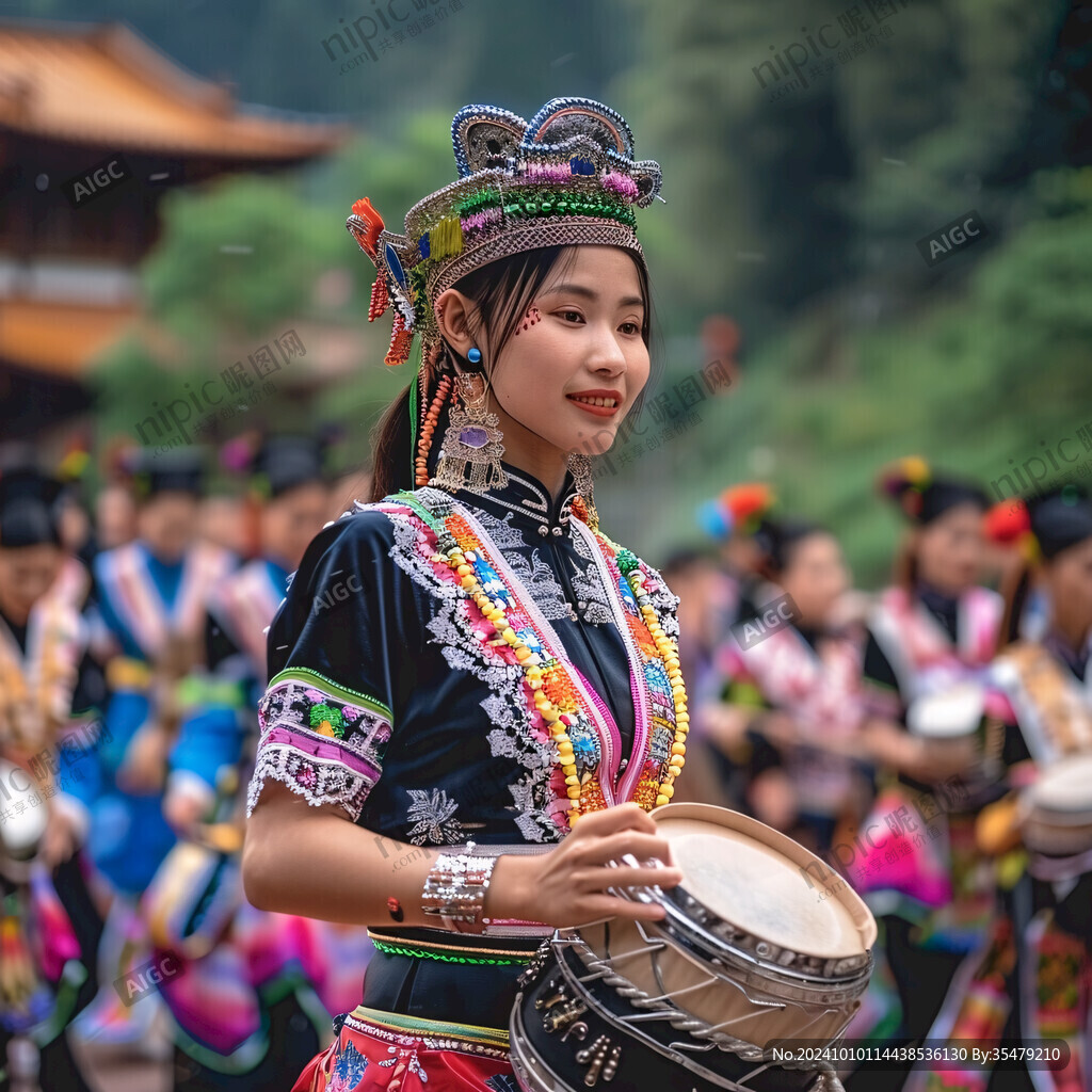 演奏敲鼓的街头艺人