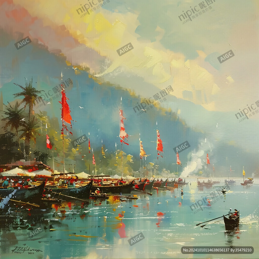 孟买彩绘山水水墨画