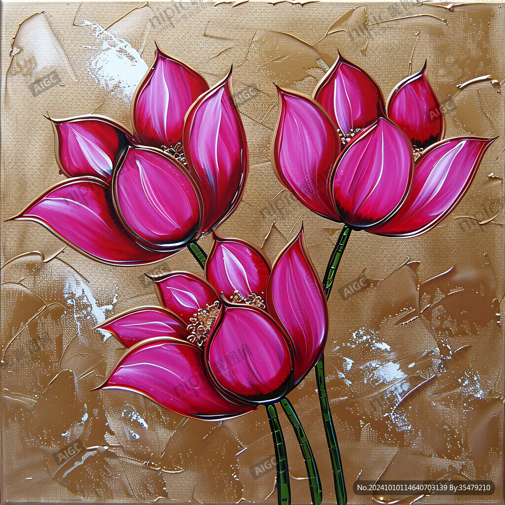 手绘金属质感荷花