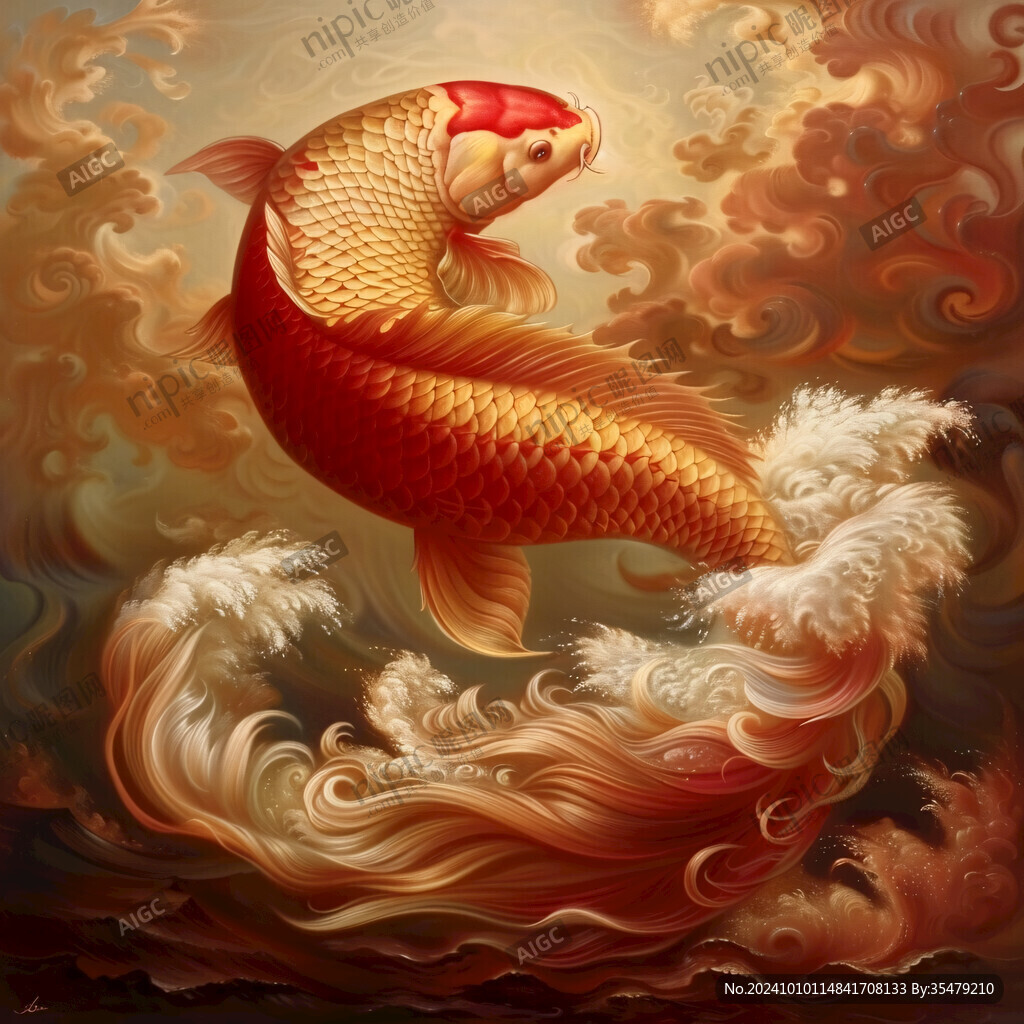 如意锦鲤风景画