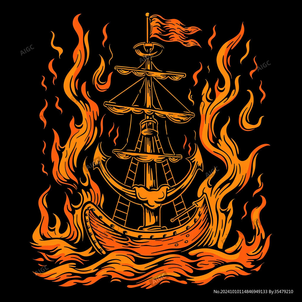 木质海盗船黄帆黑旗