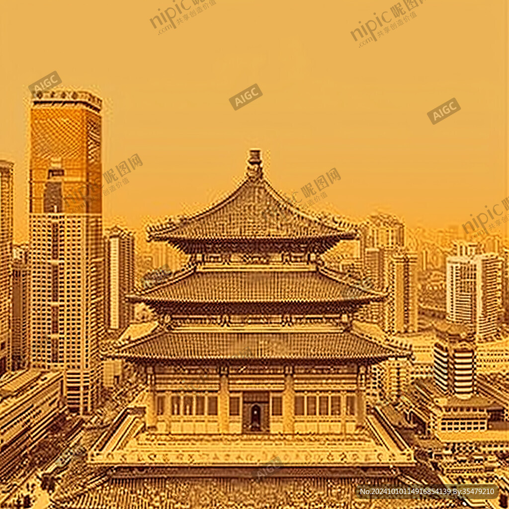 国际金融中心工笔画