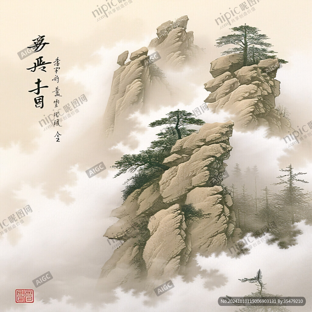 迎客松松树禅意山水