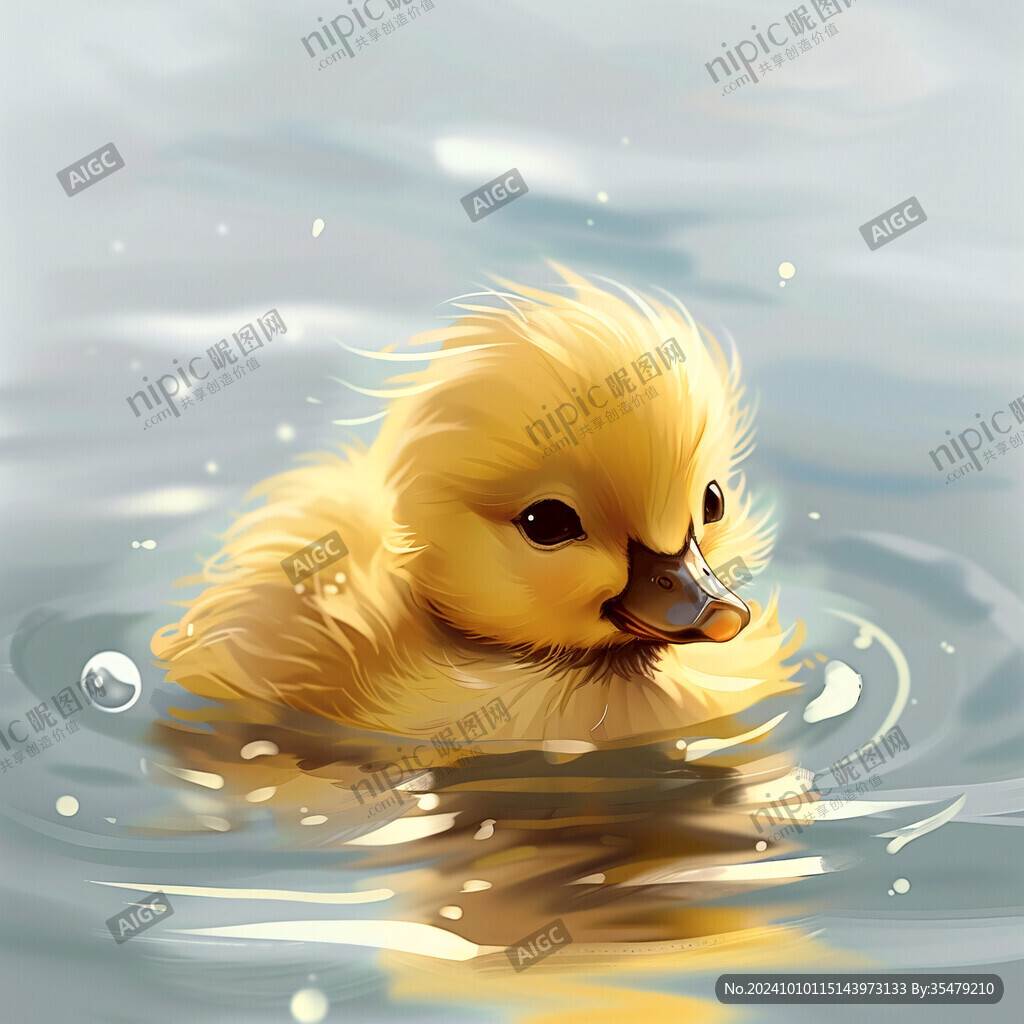 卡通小鸭子游泳