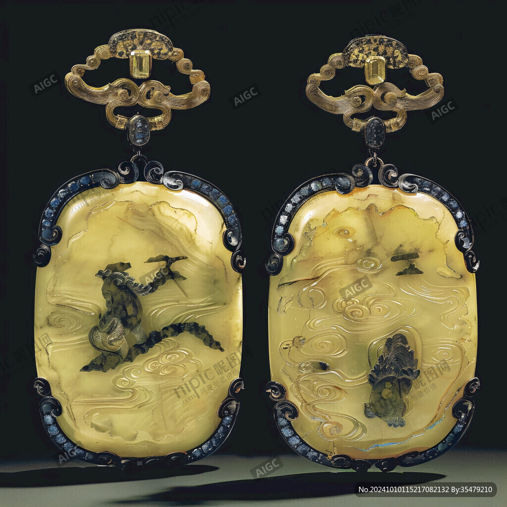 蜜蜡雕刻对凤饰牌