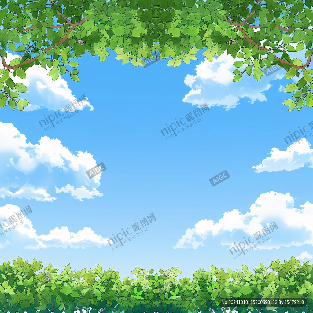 蓝天树叶边框