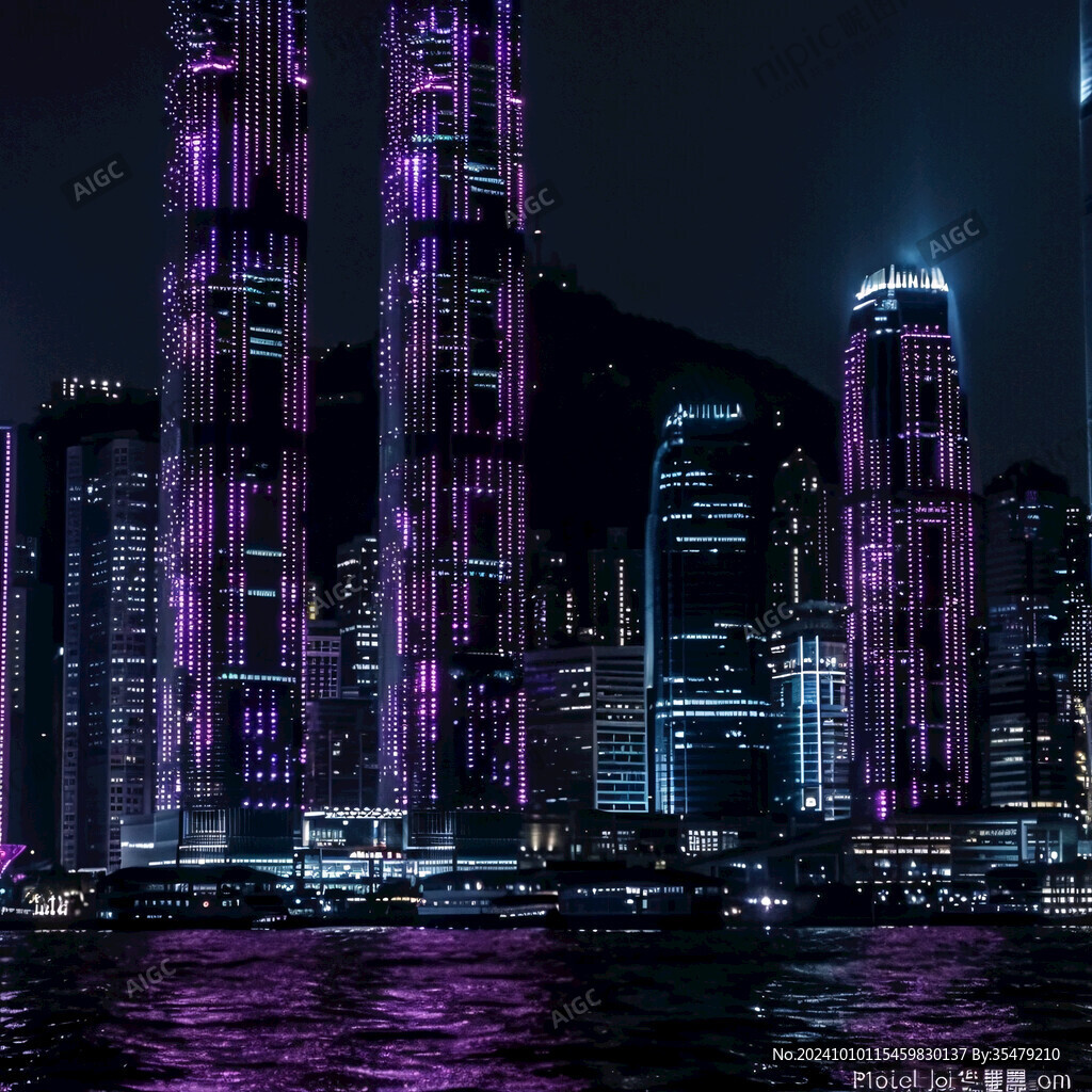 紫色发光高楼