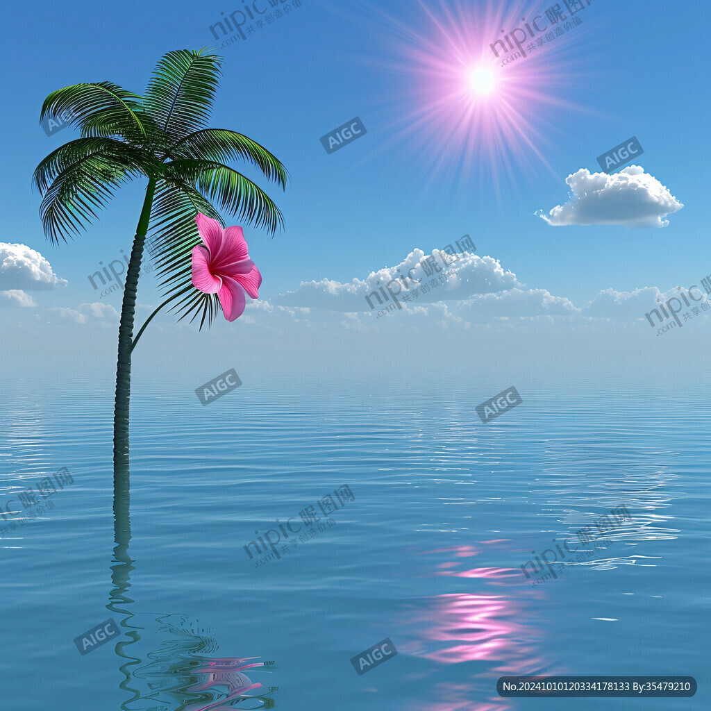 大海椰子树五角梅