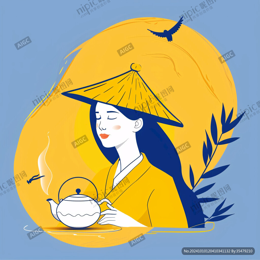 茶叶女孩插画