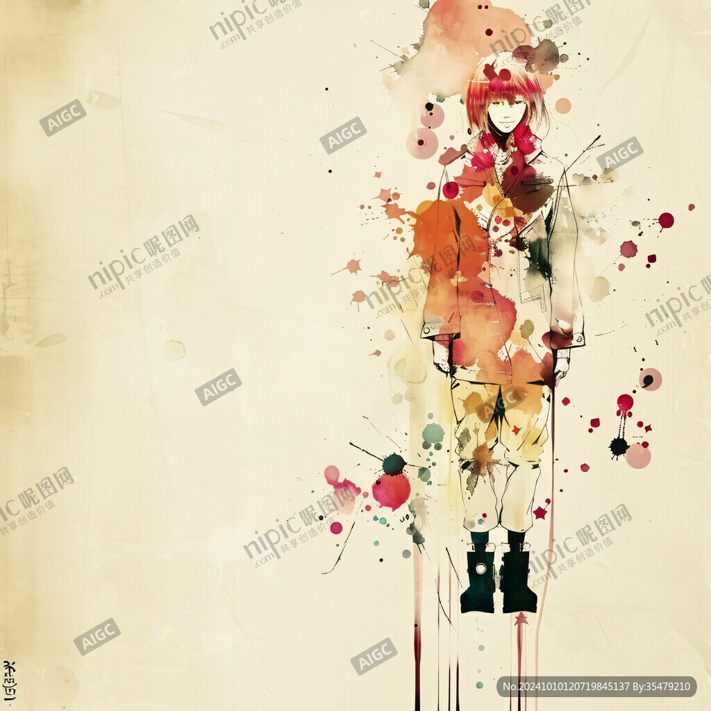 唯美抽象画水彩画女人