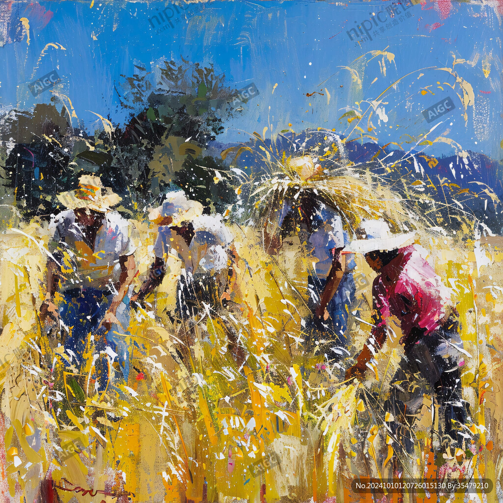 劳动场景收麦子