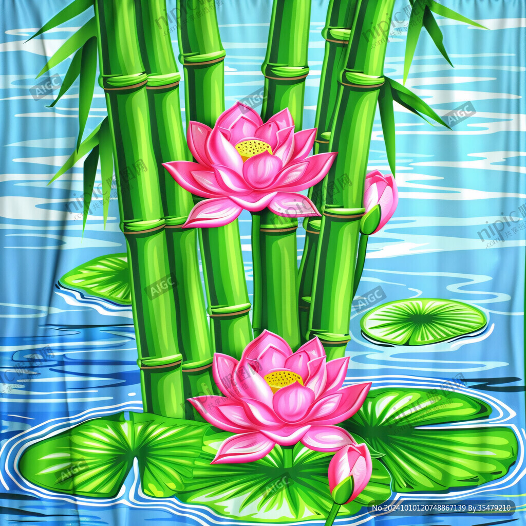 竹子荷花背景