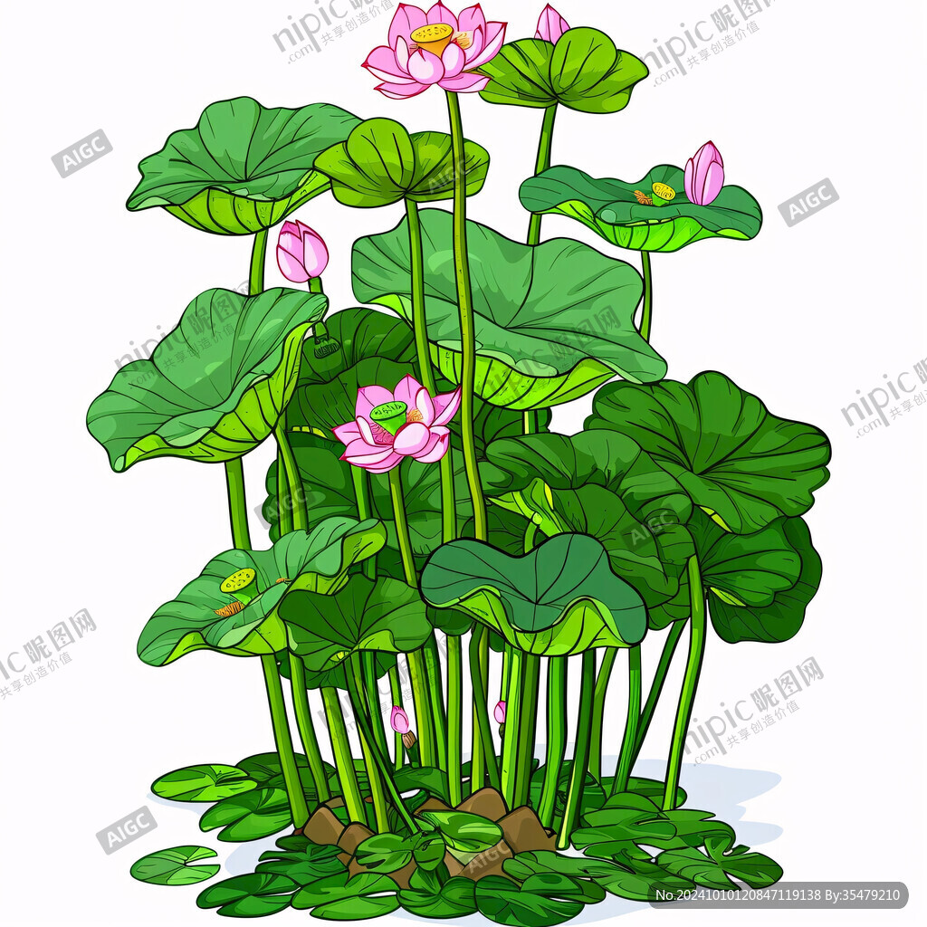 金边插画荷花植物