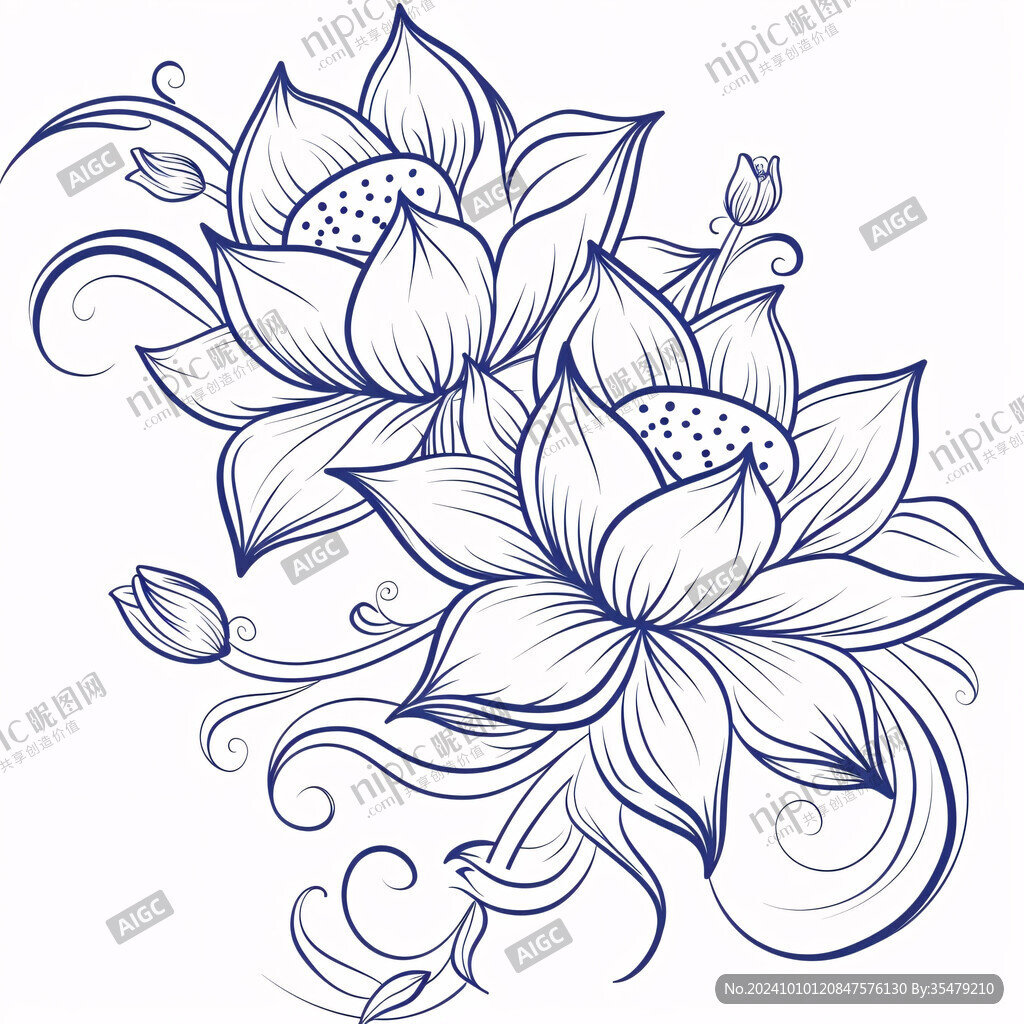 手绘莲花线条