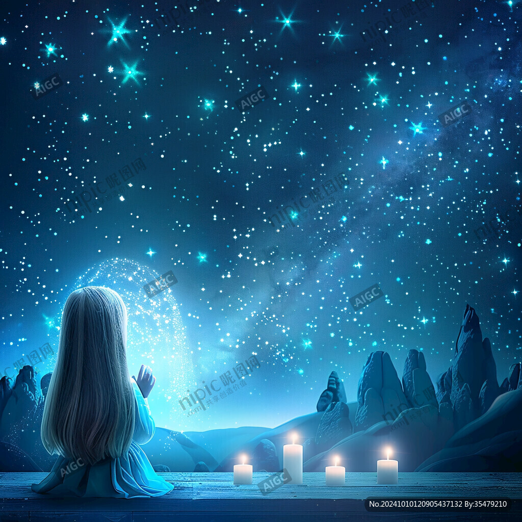 星空女孩插画