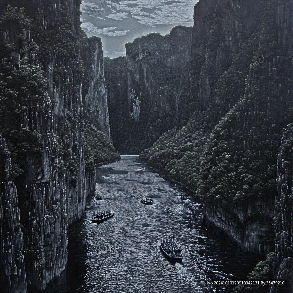 山水深渊建筑立体画