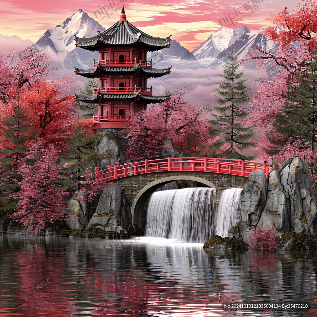 楼阁山水意境画