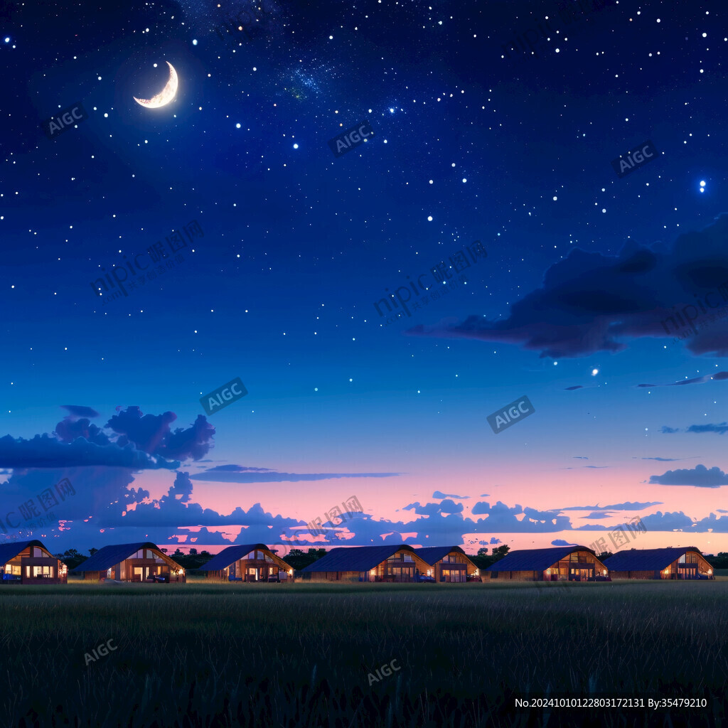 夏季田园田野夜晚月亮