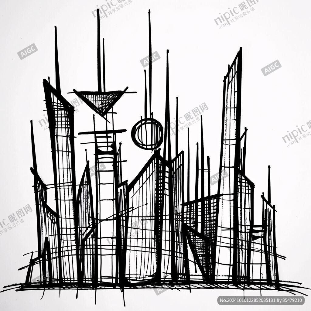 迪拜标志建筑线稿