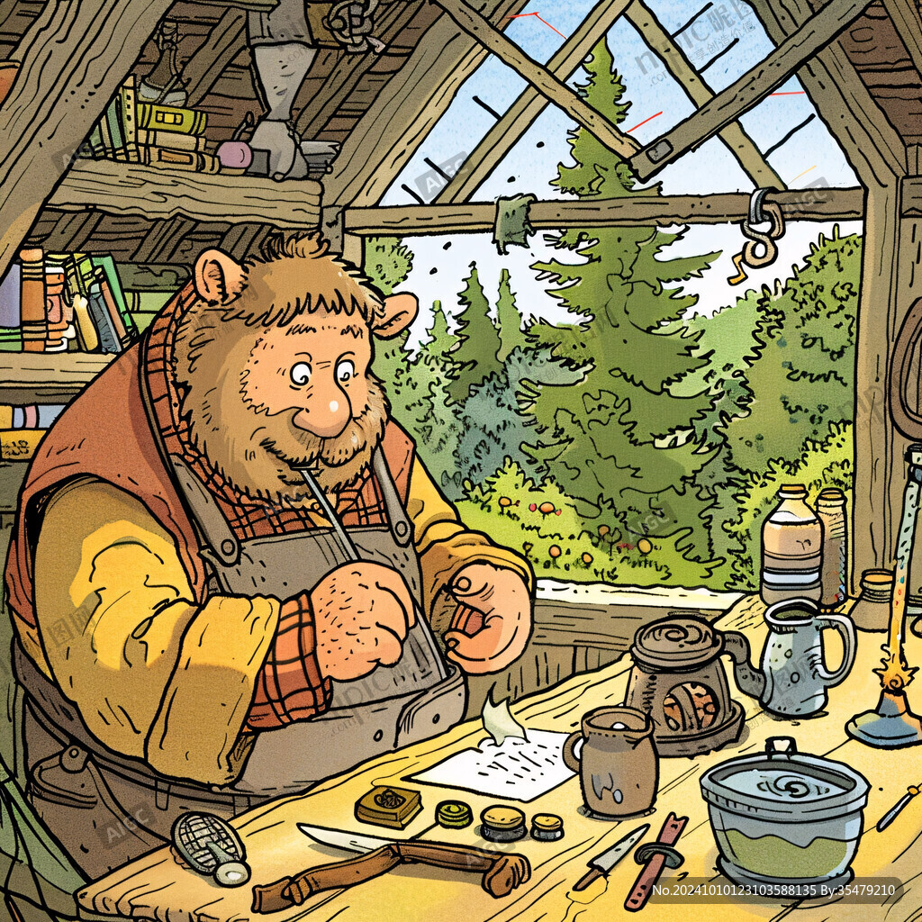 小熊室内野外场景插画