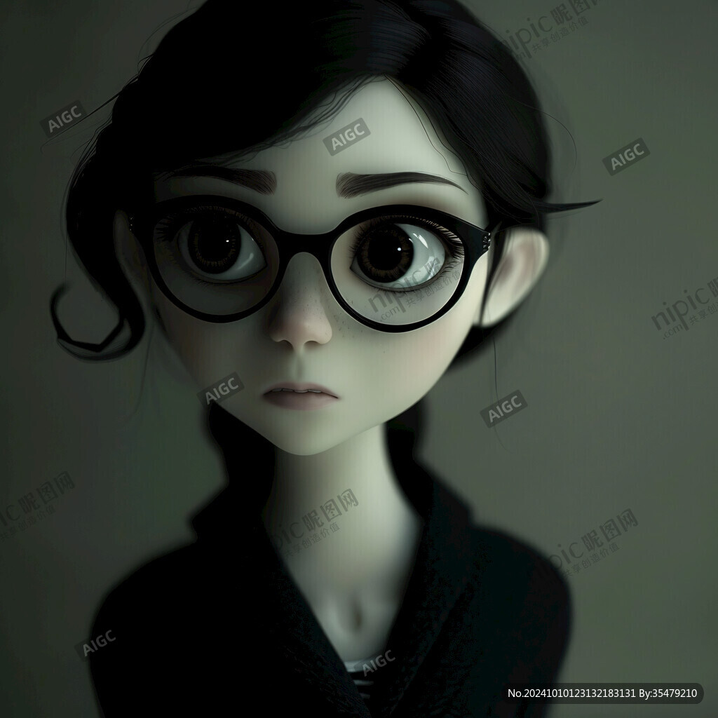 插画人物戴眼镜女孩