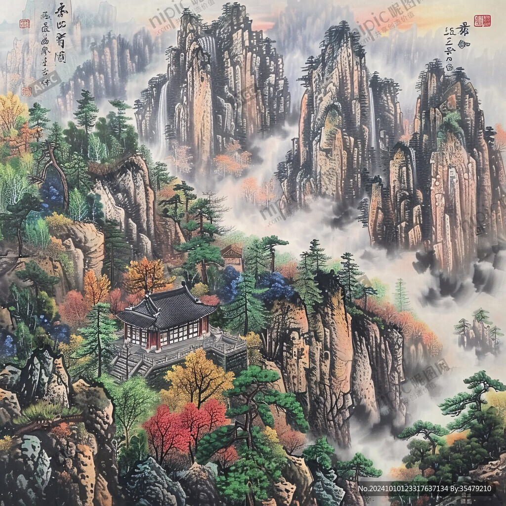 高清彩色客厅山水