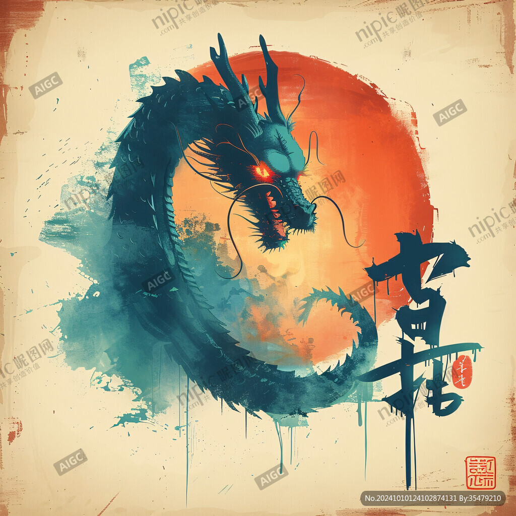 手绘龙年插画海报