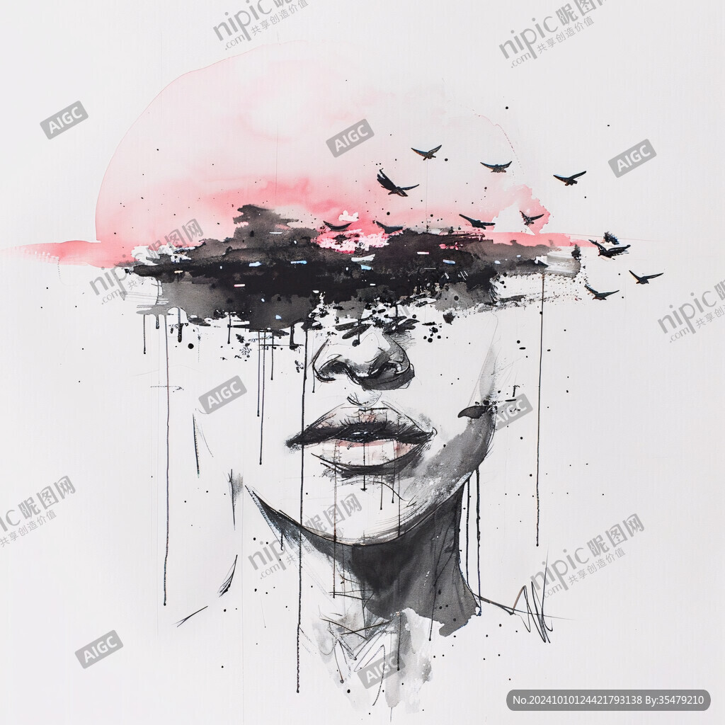 唯美抽象画水彩画女人