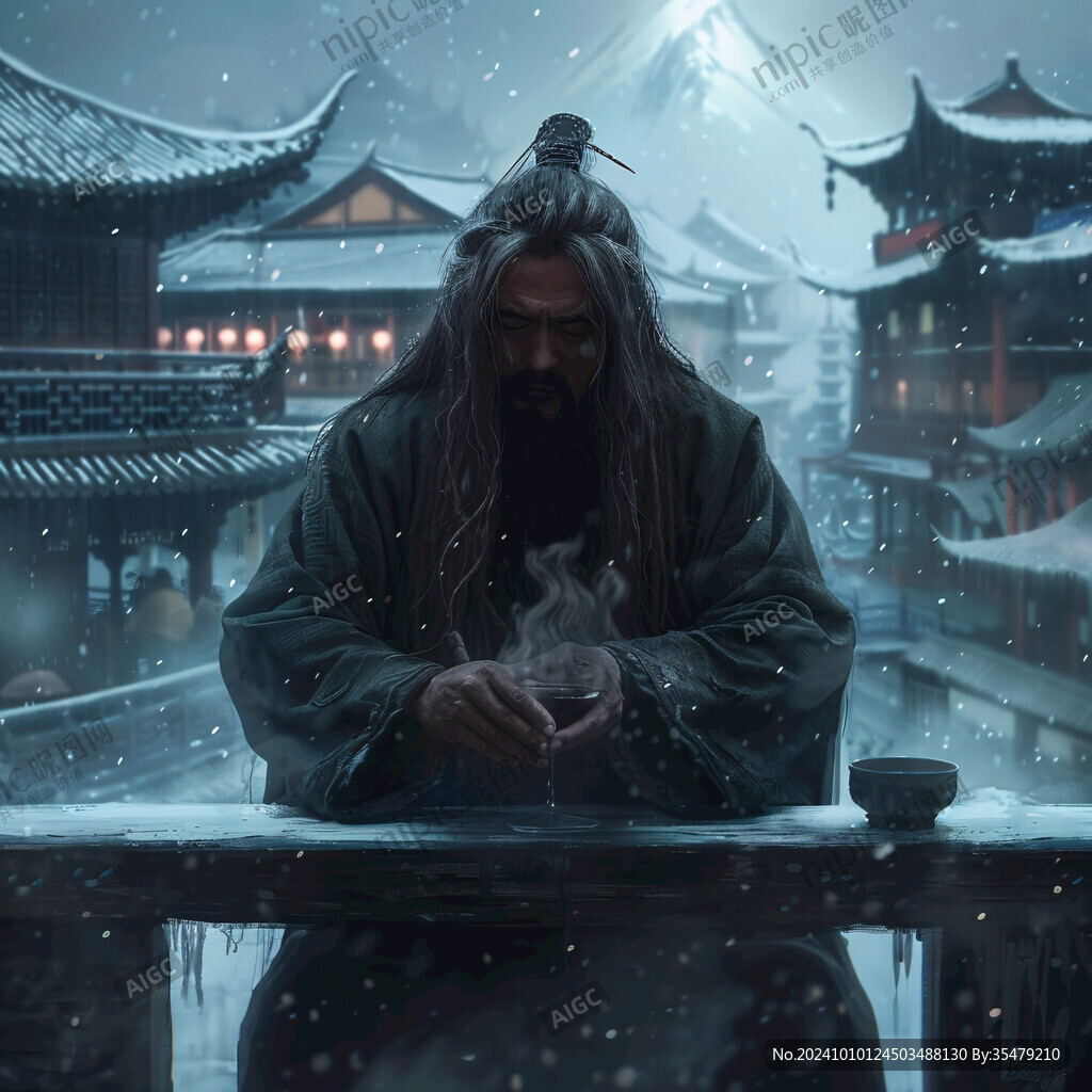 雪中长袍老者的静思