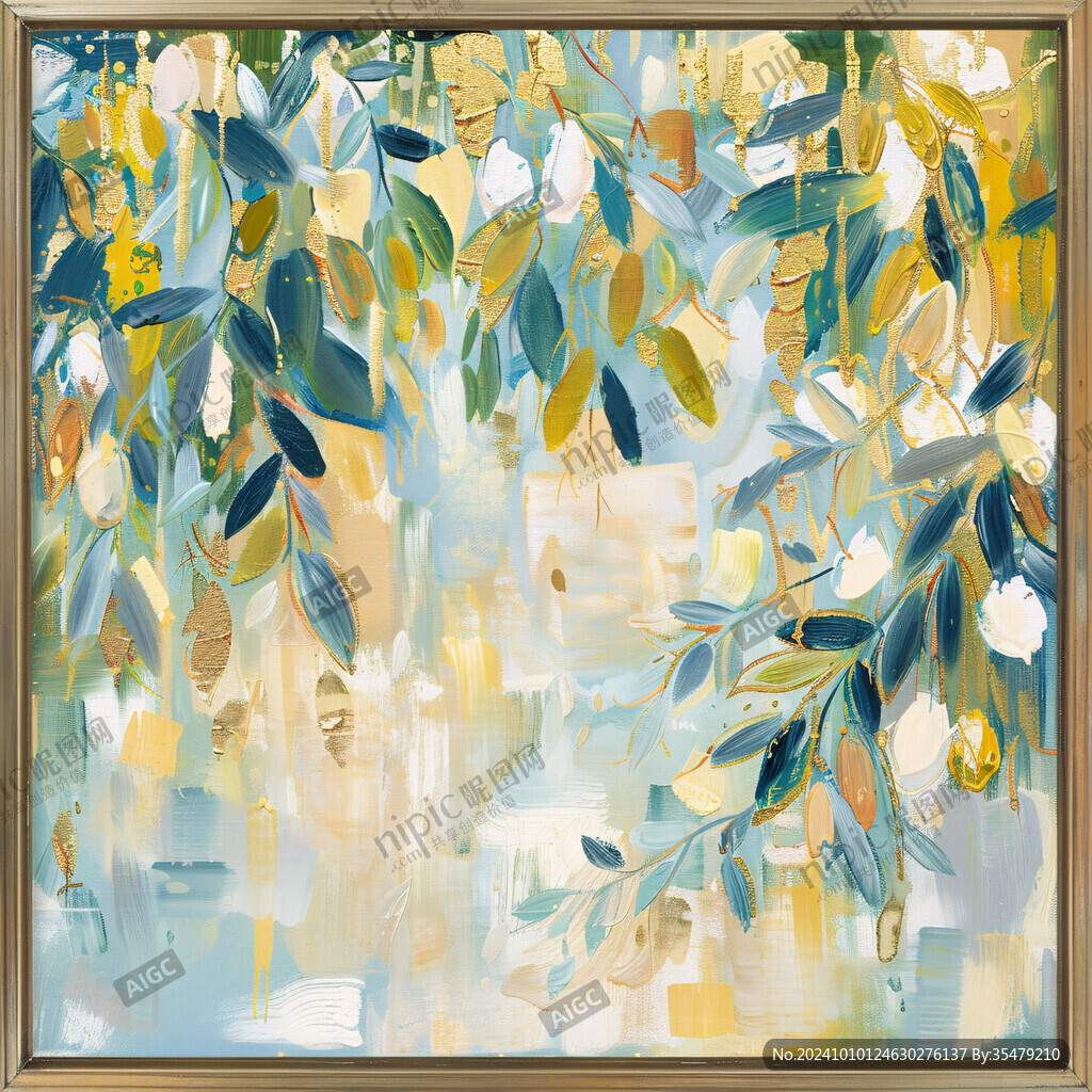 蓝色树叶装饰画