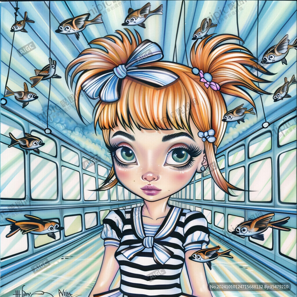 海洋馆海报卡通美少女