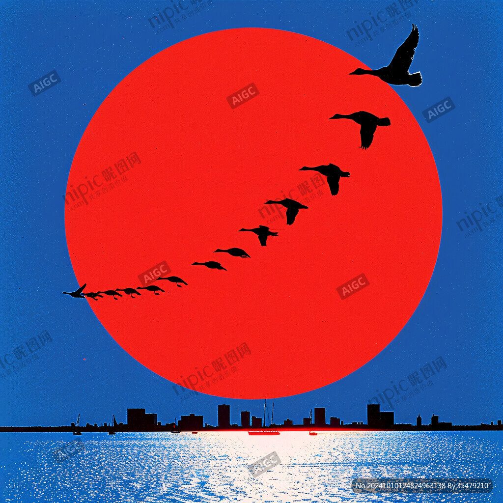 日出飞鸟太阳红日群山