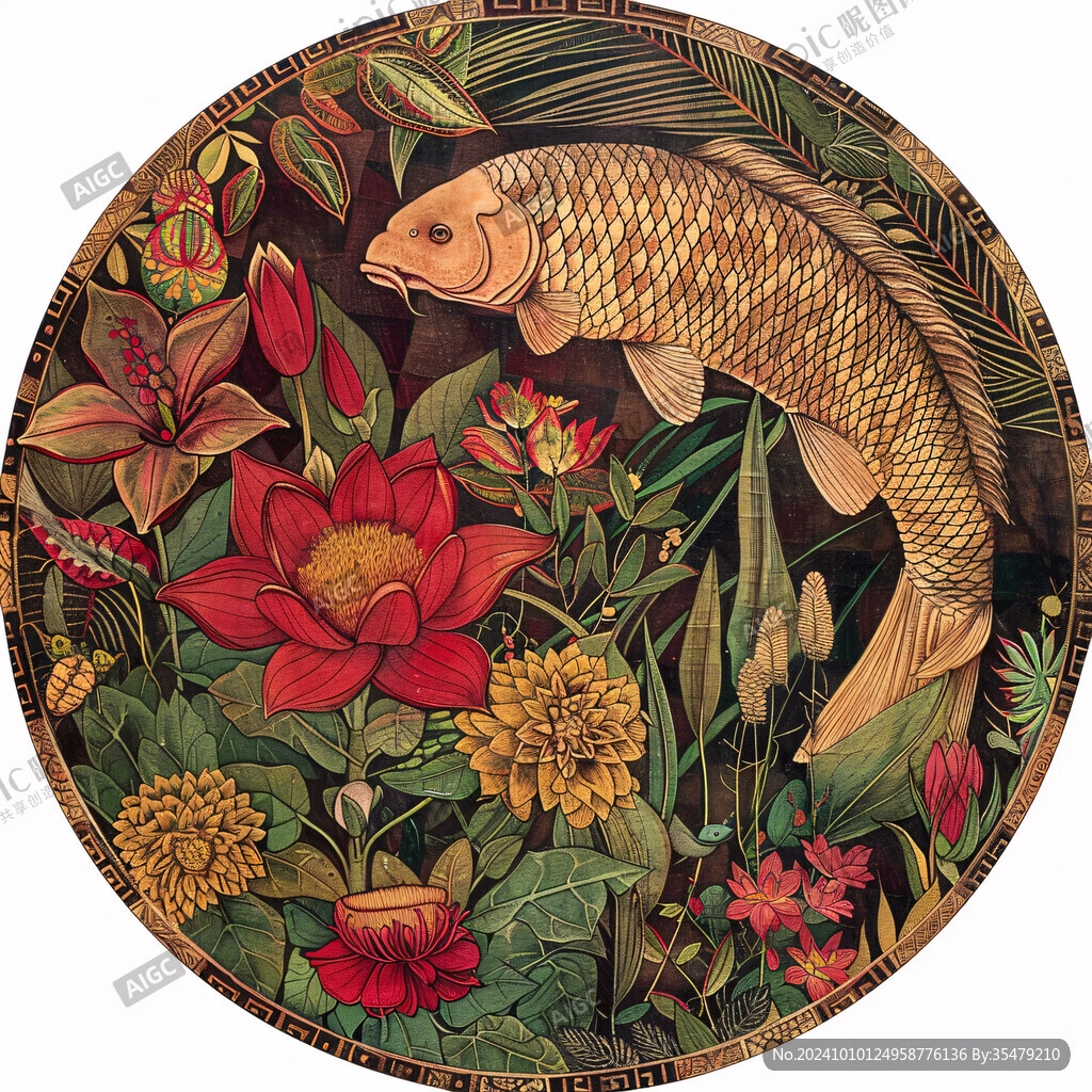 3d荷花鲤鱼圆形画