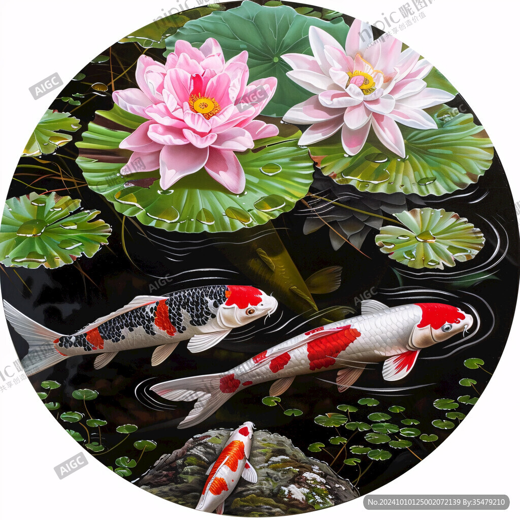 3d荷花鲤鱼圆形画
