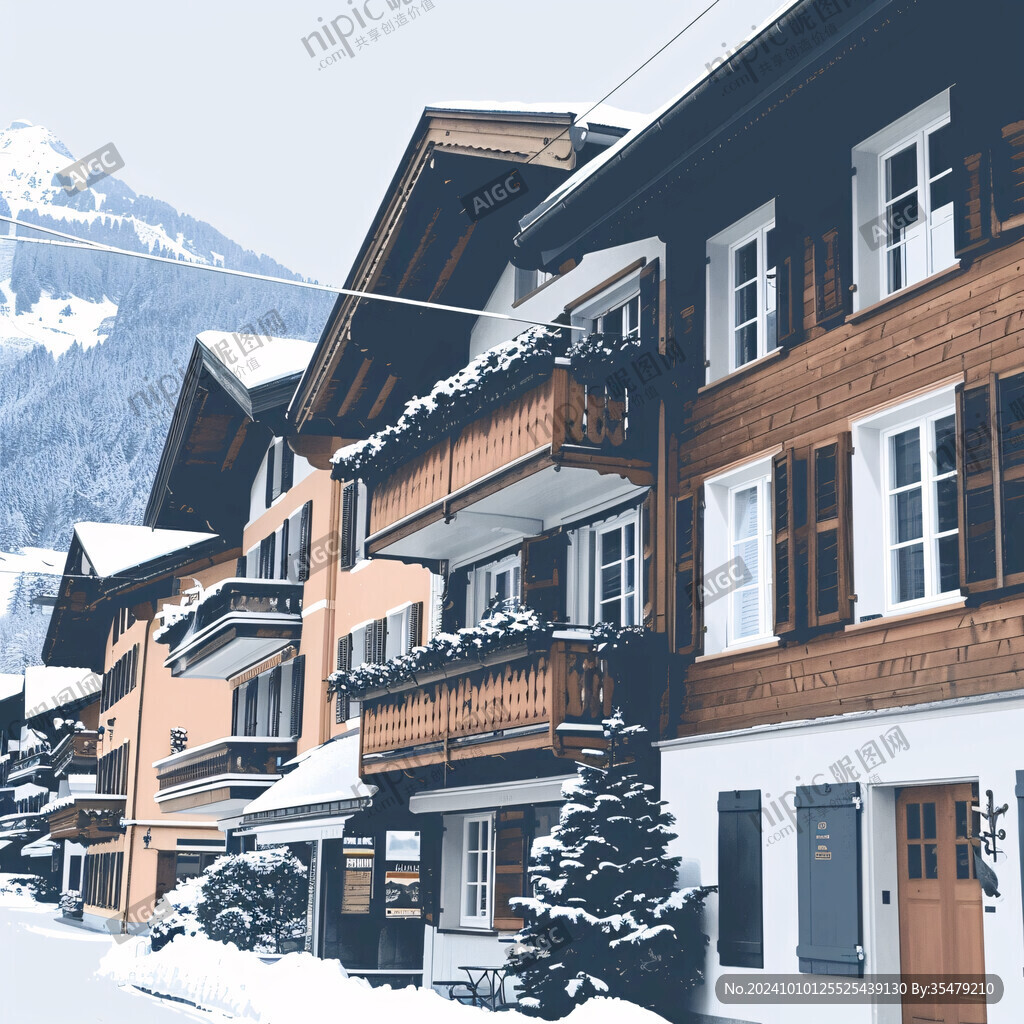 瑞士插画手绘装饰画