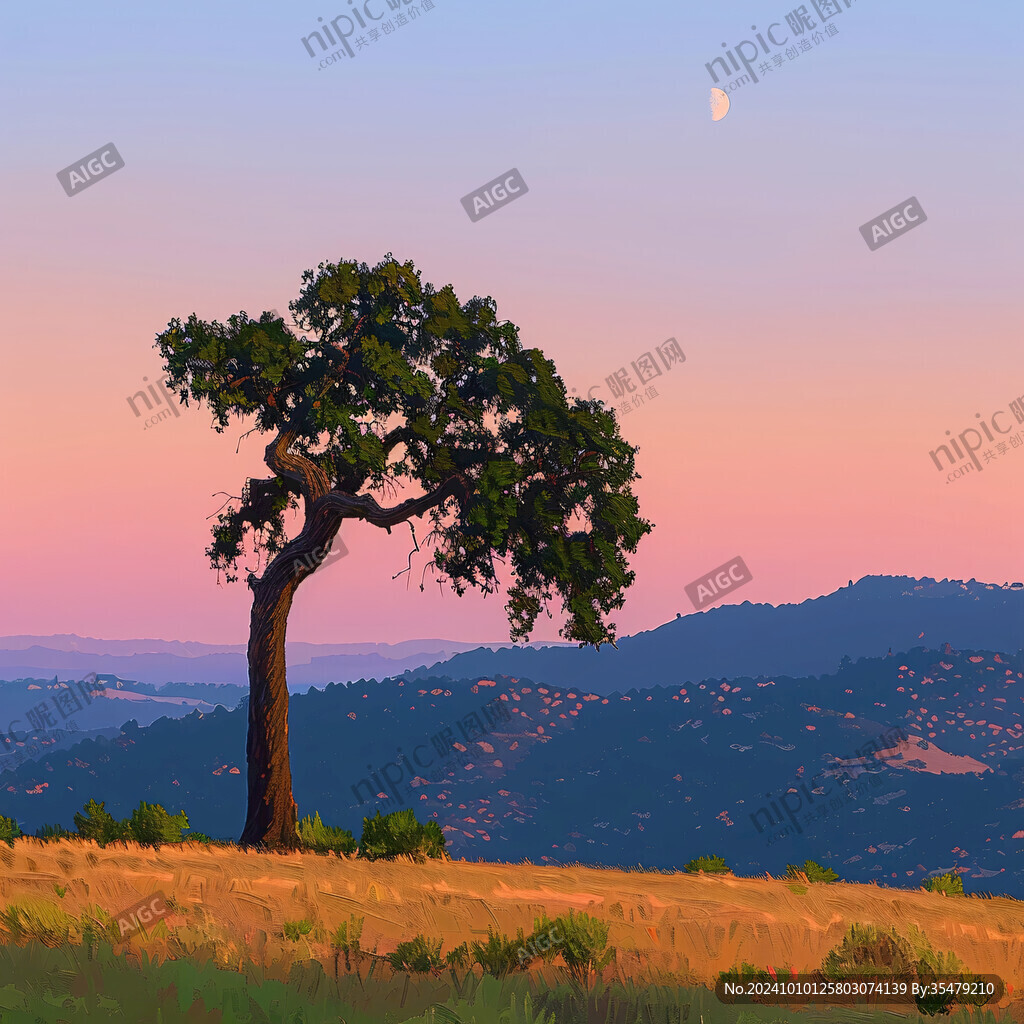 山坡田野一棵树