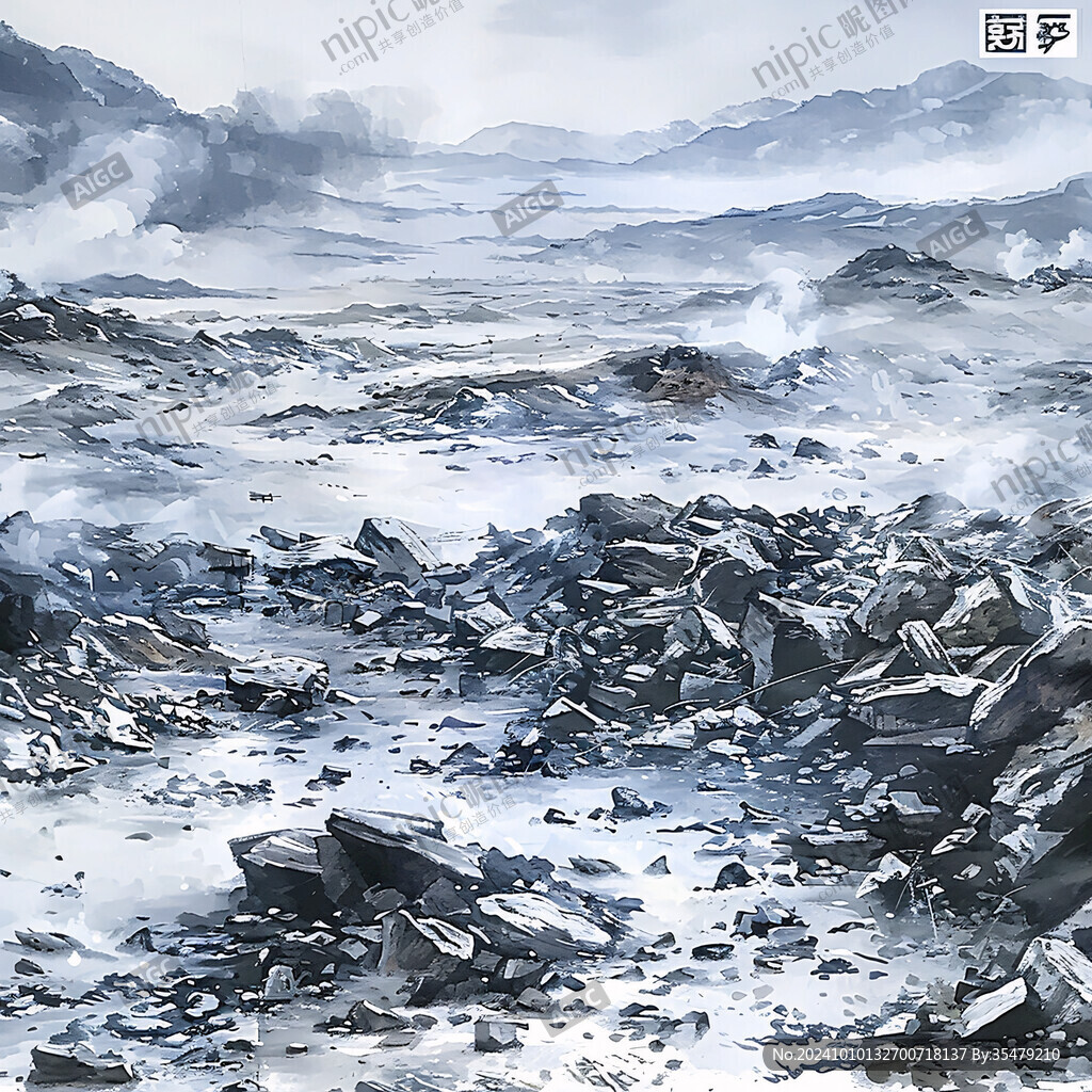 原创水彩大地震风光