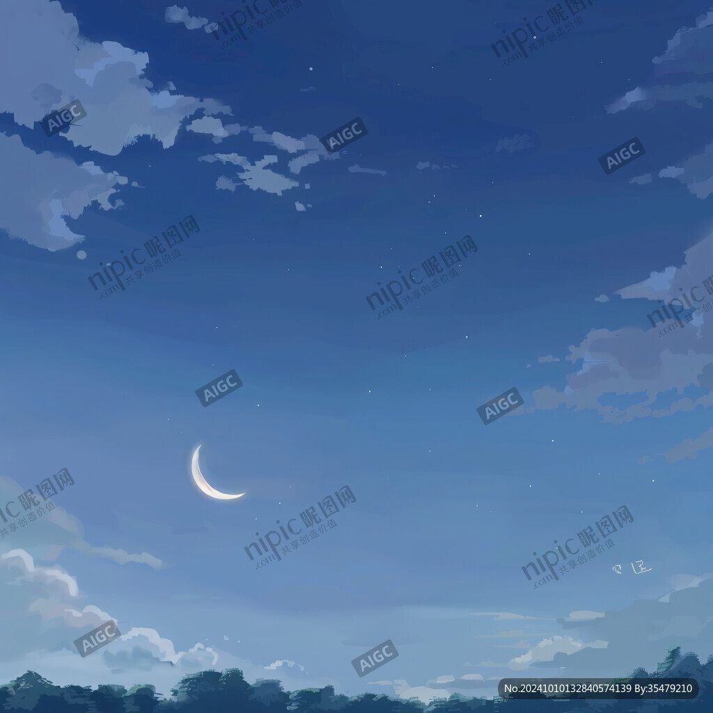 夏季田园田野夜晚月亮