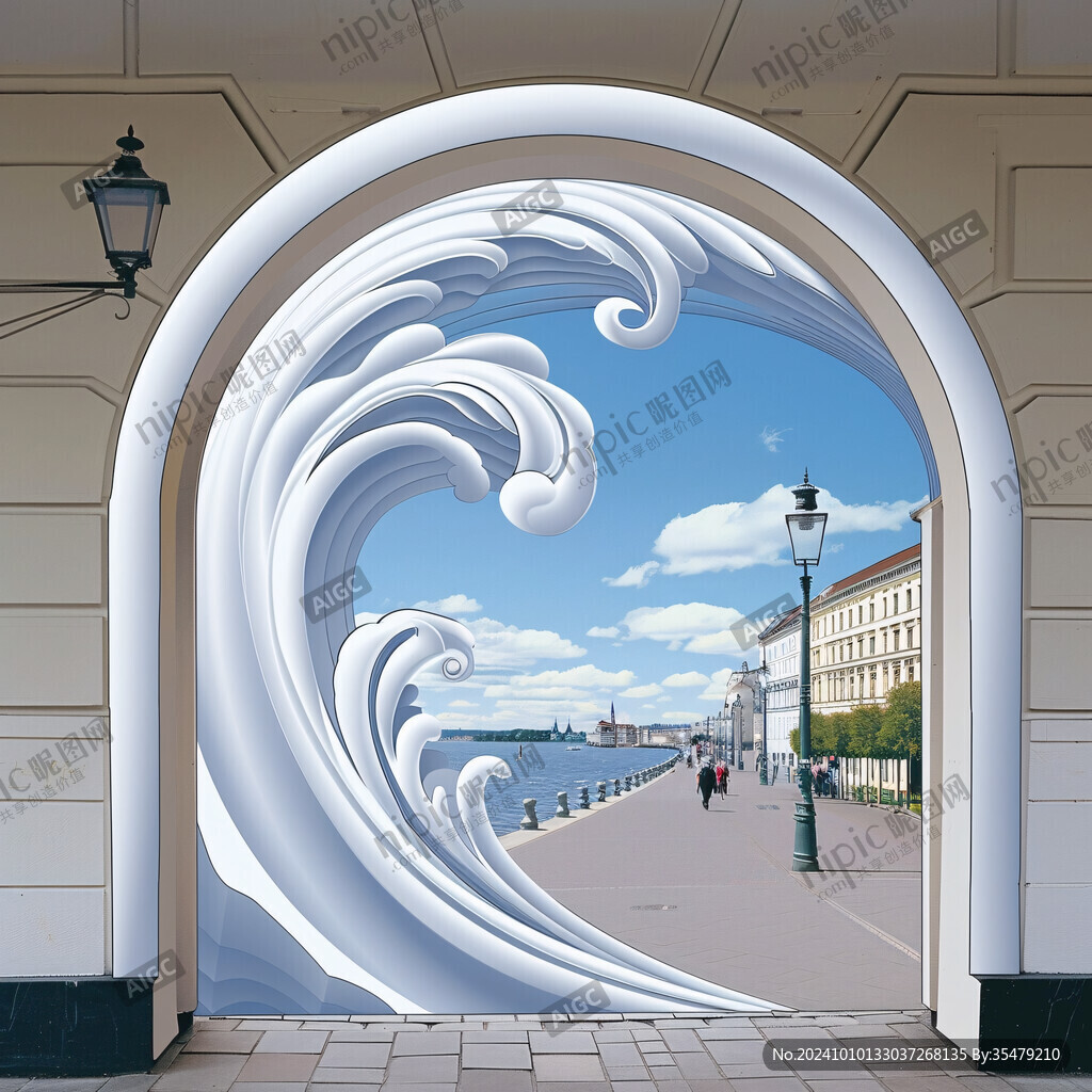蓝色波浪门头拱门