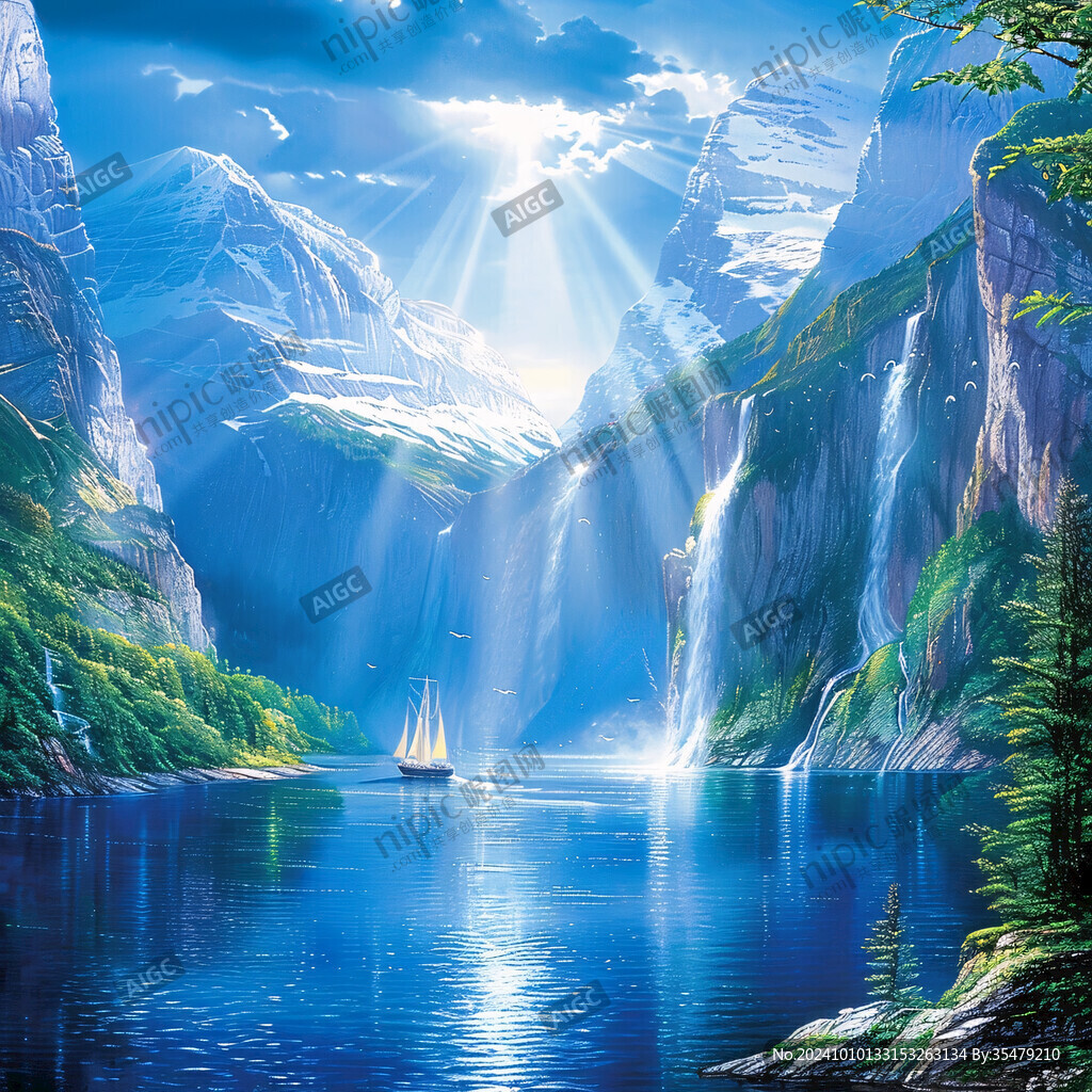 舟河流山峰背景墙