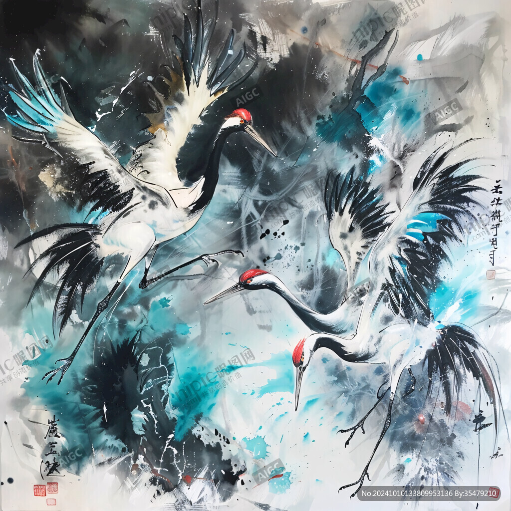 泼墨仙鹤