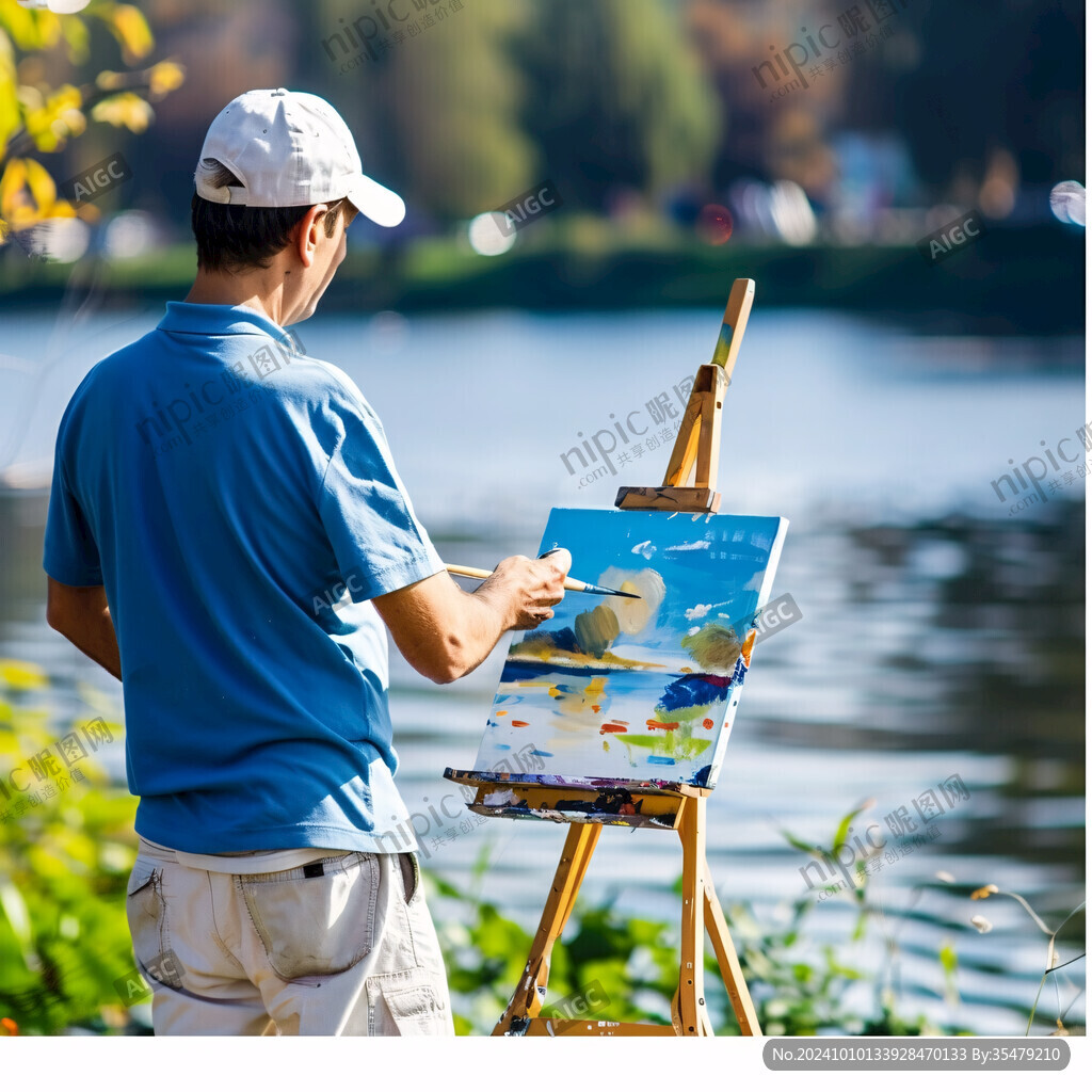 公园画油画的老人