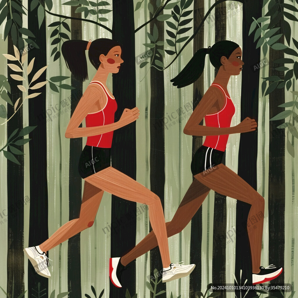 健身晨跑人物插画