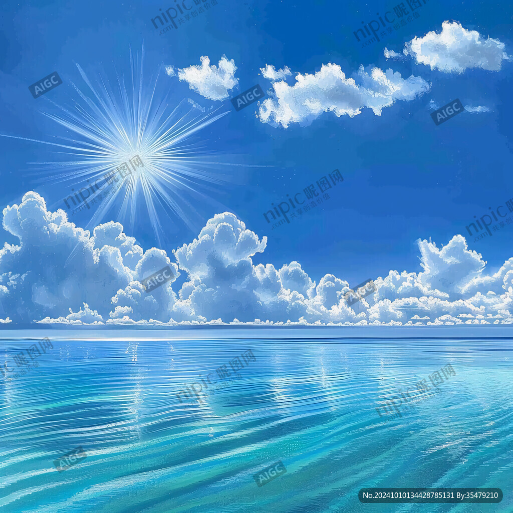 手绘蓝天大海