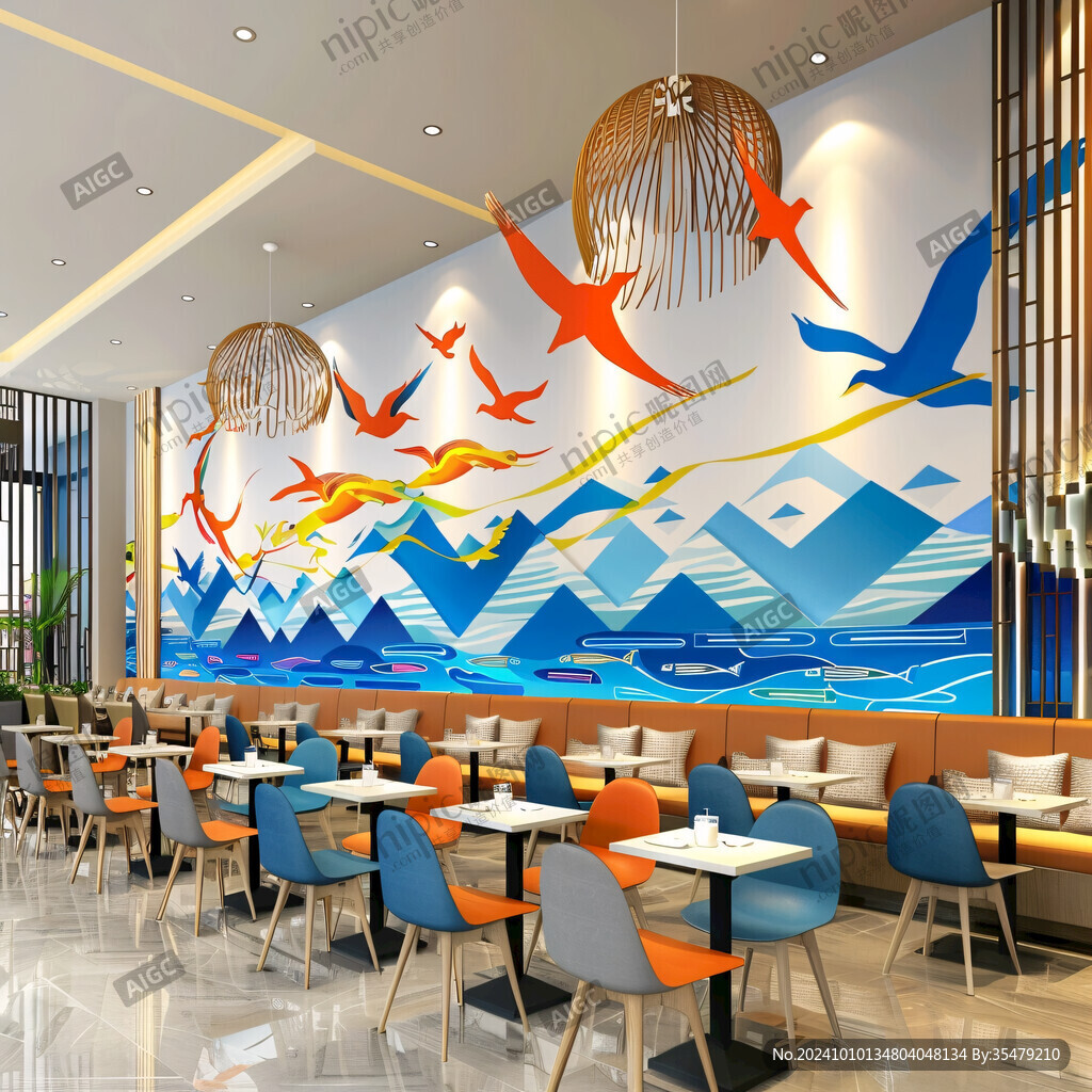 时尚鱼餐馆壁画