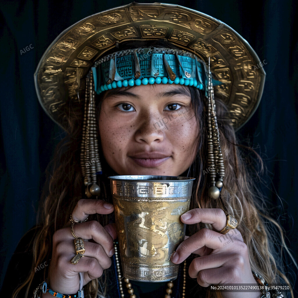 喝奶菜的蒙古女孩