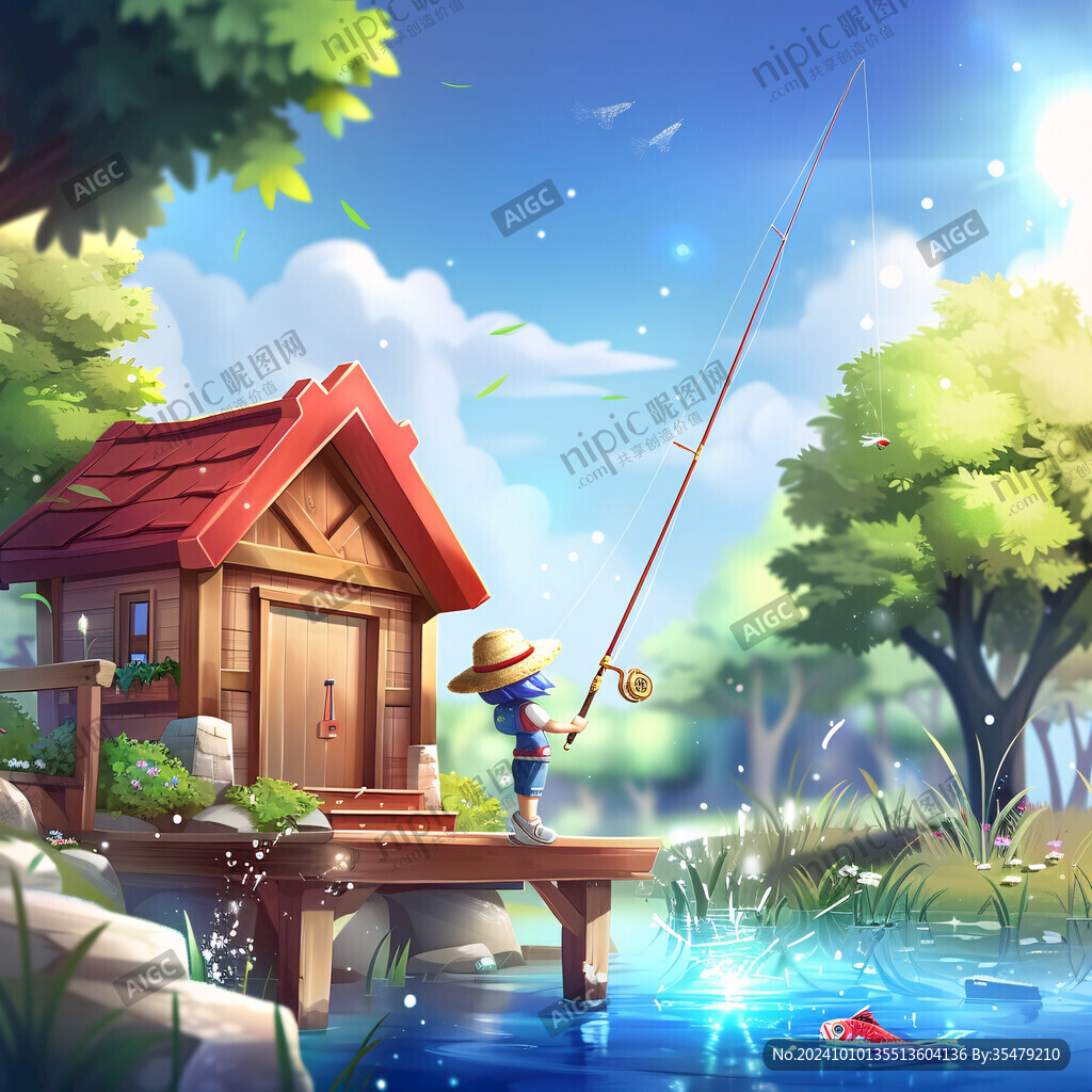 垂钓插画