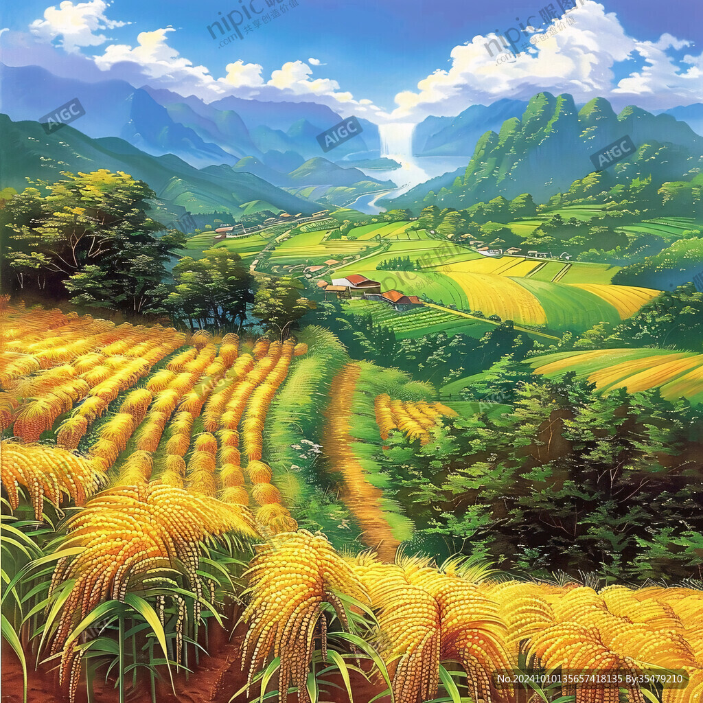 稻田风景插画