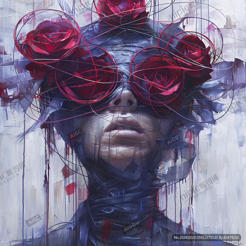 手绘女人花抽象装饰画